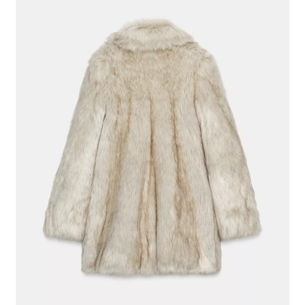 Zara Cream Faux Fur Coat - Picture 2 of 3